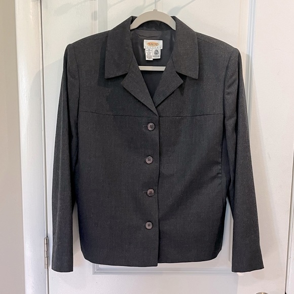 Talbot’s Petites Cropped 100% Wool Blazer Charcoal Gray Sz 14P - Picture 1 of 13